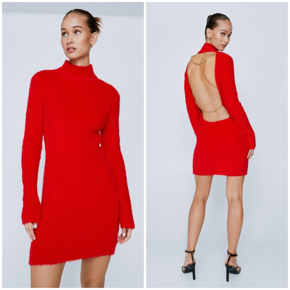 Nasty Gal Vibrant Red Chain Back Mini Dress